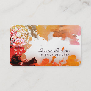 Mandala Abstract Orange Watercolor Artist Vintage Business Card