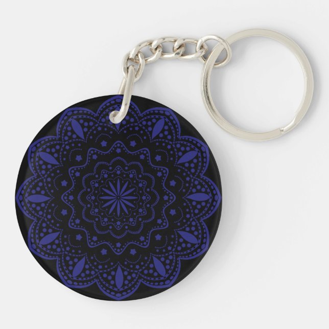 Mandala Acrylic Keychain | Black and Purple (Back)