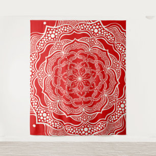 Mandala Art Boho Chic Elegant White Red Christmas Tapestry