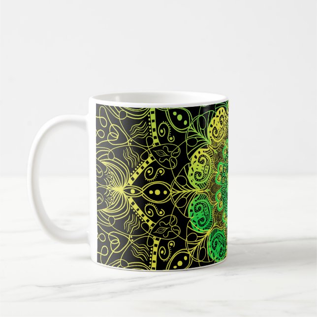 Mandala Art: Green Yellow Detail. Coffee Mug (Left)
