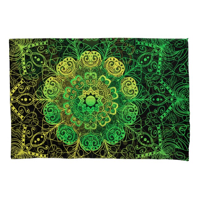 Mandala Art: Green Yellow Detail. Pillowcase (Front)