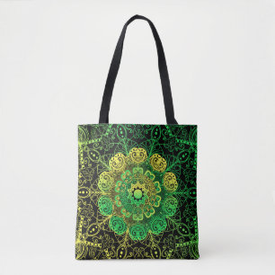 Mandala Art: Green Yellow Detail. Tote Bag