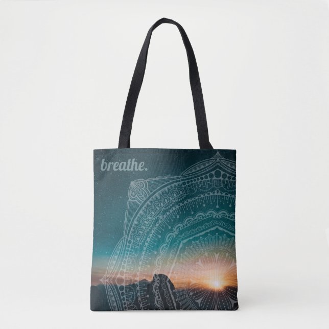 Mandala Art Night Sky Stars Custom Text Breathe Tote Bag (Front)
