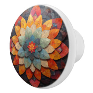 Mandala Art Textured Flower Ceramic Knob