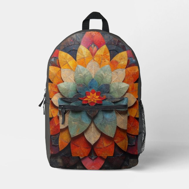 Mandala Art Textured Flower Printed Backpack (Front)