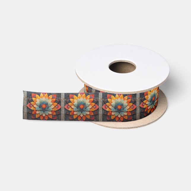 Mandala Art Textured Flower Satin Ribbon (Spool)