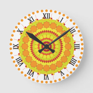 Mandala Art Yellow Orange Design Round Clock