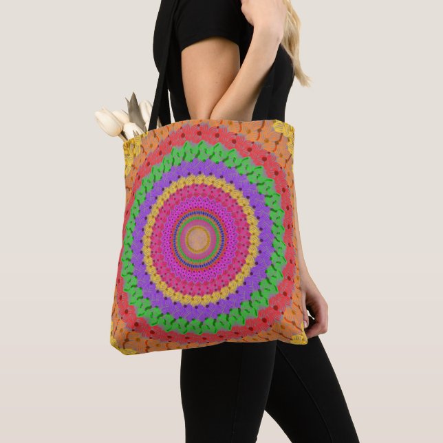 Mandala Ball yellow Crochet Style -  Tote Bag (Close Up)