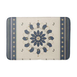 Mandala Bath Mat Boho Navy Gold Medallion
