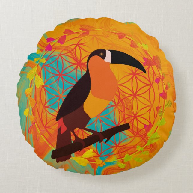 Mandala bird round cushion (Front)