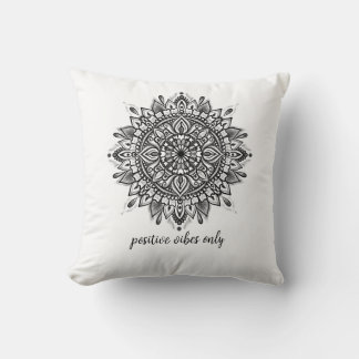 Mandala Black and White Throw Cushion