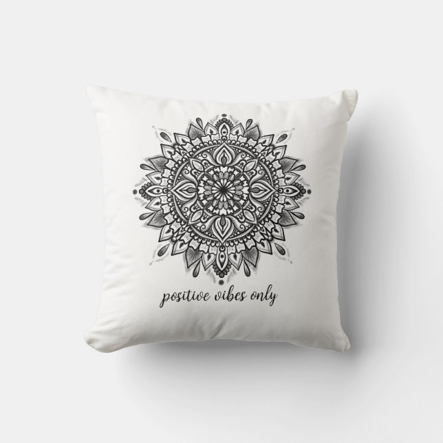 Mandala Black and White Throw Cushion (Front)