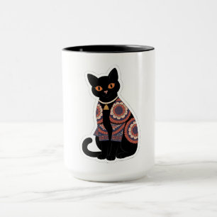Mandala Black Cat Bell Collar Coffee Mug