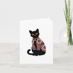Mandala Black Cat Bell Collar Greeting Card
