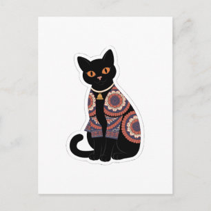 Mandala Black Cat Bell Collar Greeting Card