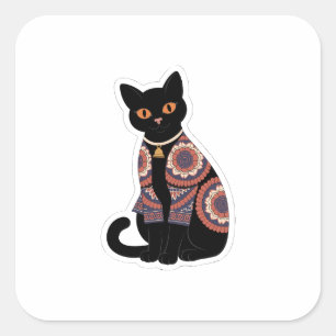 Mandala Black Cat Bell Collar Sticker