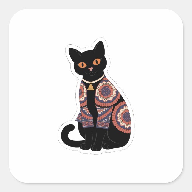 Mandala Black Cat Bell Collar Sticker (Front)