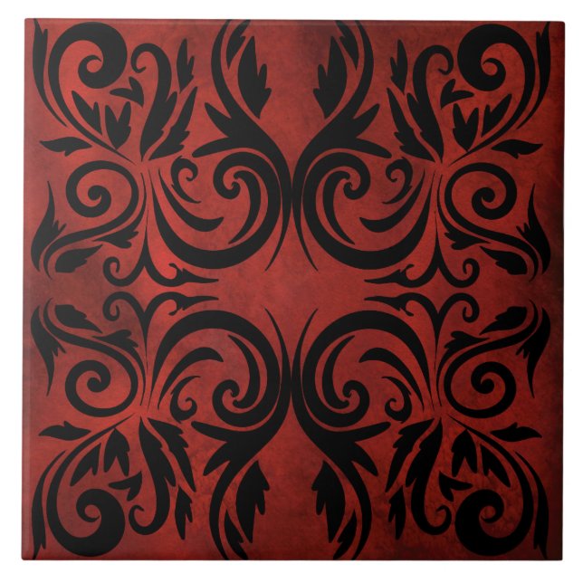 mandala black romantic elegant ceramic tile (Front)