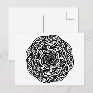 Mandala Black White  Abstract Minimal Colouring Postcard