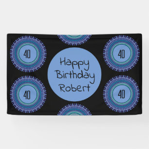 Mandala Blue and Black Custom Name Party Banner