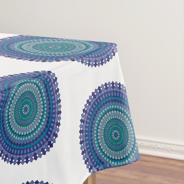 Mandala Blue Black Green Birthday Party Tablecloth (In Situ)
