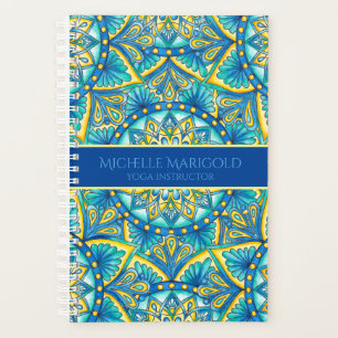 Mandala Blue Floral Turquoise Pattern Yoga Planner