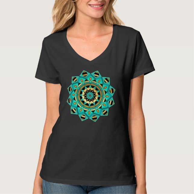 Mandala blue gold black T-Shirt (Front)