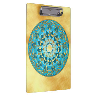 Mandala blue gold on Soft Gold Background Clipboard