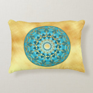 Mandala blue gold on Soft Gold Background Decorative Cushion