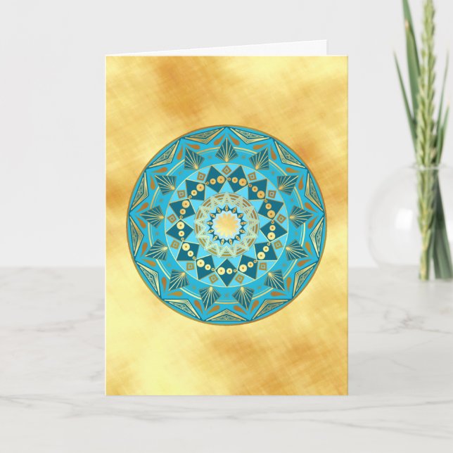 Mandala blue gold on Soft Gold Background Invitation (Front)