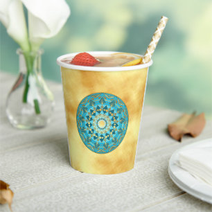 Mandala blue gold on Soft Gold Background Paper Cups