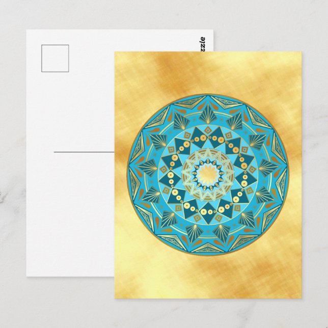 Mandala blue gold on Soft Gold Background Postcard (Front/Back)