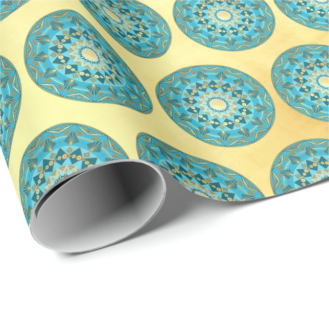 Mandala blue gold on Soft Gold Background Wrapping Paper (Roll Corner)