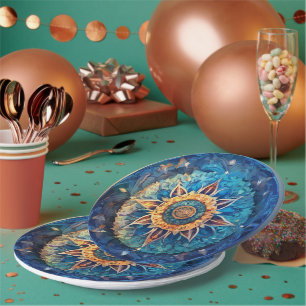 mandala blue paper plate