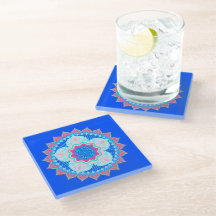 Mandala Blue Pink on Blue Background
