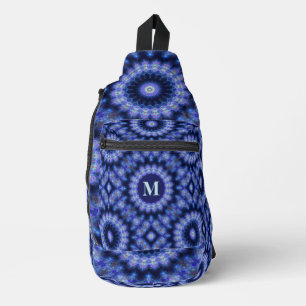 Mandala Blue Purple Pattern Monogram Sling Bag