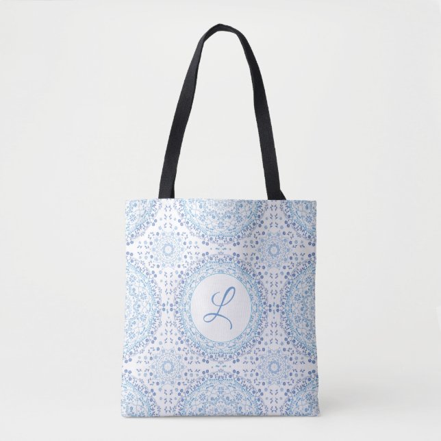 Mandala Blue Tote Bag Monogram (Front)