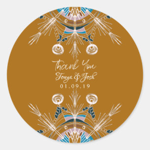 Mandala Bohemian Colourful Thank You Mustard Classic Round Sticker