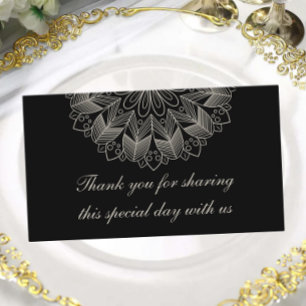 Mandala Boho Chic Indian Elegant Black Wedding Place Card
