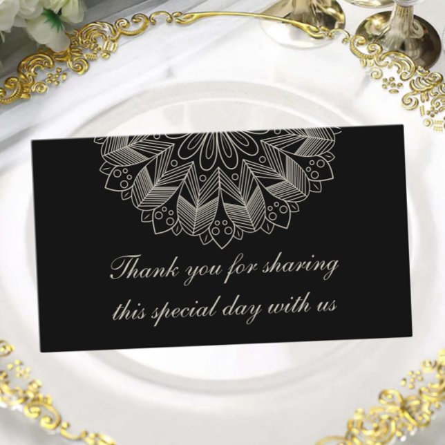 Mandala Boho Chic Indian Elegant Black Wedding  Place Card (Creator Uploaded)