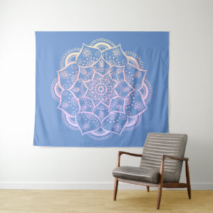 Mandala Boho Pastel Blue Gradient Tapestry