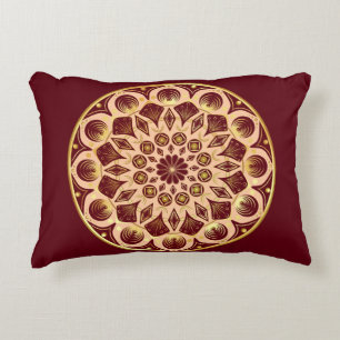 Mandala Bordeauxred Gold on Bordeauxred Background Decorative Cushion