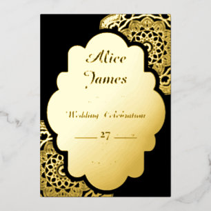 Mandala Border Elegant Black Gold Foil Wedding