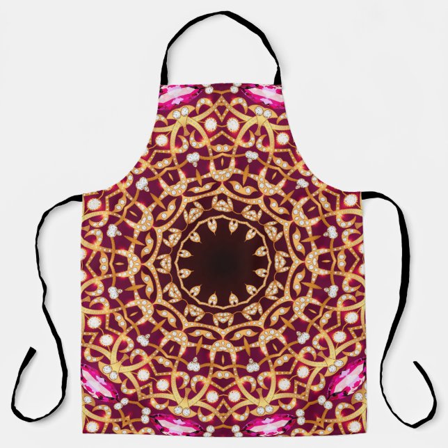 Mandala brooch, geometric vintage background. apron (Front)