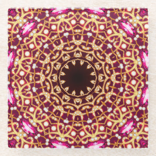 Mandala brooch, geometric vintage background. glass coaster