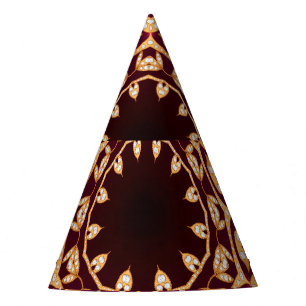 Mandala brooch, geometric vintage background. party hat