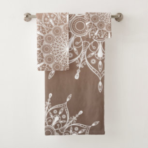 Mandala brown bath towel set