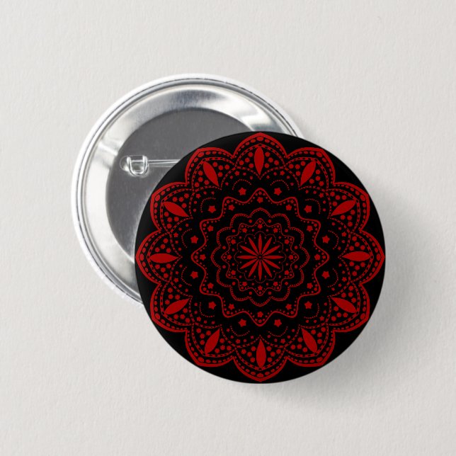 Mandala Button | Black and Red (Front & Back)