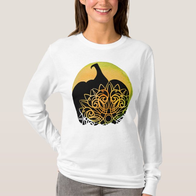 Mandala Carved Pumpkin with Autumn Moon  T-Shirt (Front)
