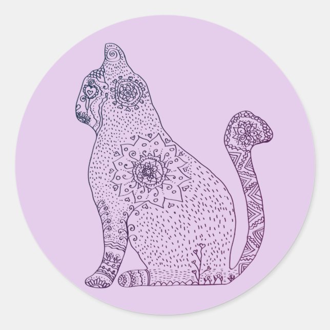 Mandala Cat Classic Round Sticker, Glossy Classic Round Sticker (Front)